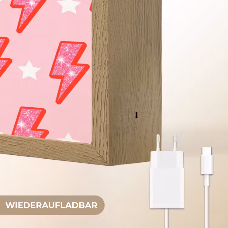 Patroon - Bliksem - Ster - Glitter - Roze Light Box met batterij (Wandlamp) middel -USP_websiteoplaadbaarDE