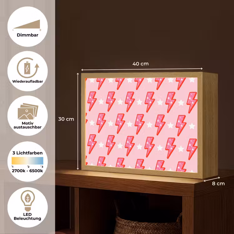 Patroon - Bliksem - Ster - Glitter - Roze Light Box met batterij (Wandlamp) middel -USP_websiteoverzichtDE