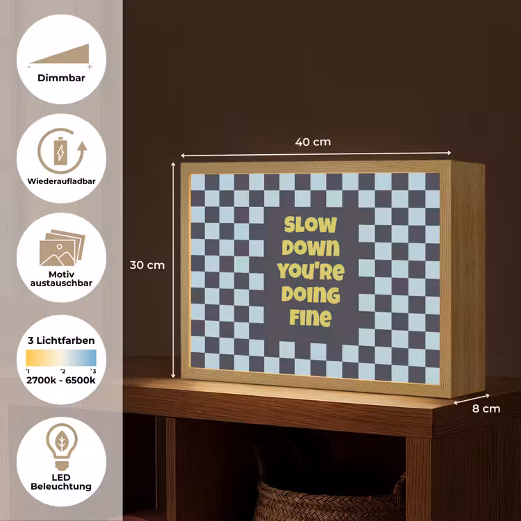 Patroon - Geblok - Blauw - Slow down you're doing fine Light Box met batterij (Wandlamp) middel -USP_websiteoverzichtDE