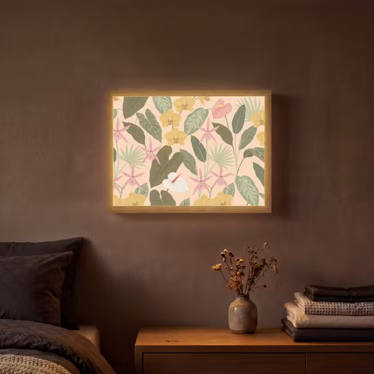 Patroon - Bloemen - Kleurrijk Light Box met batterij (Wandlamp) middel -sfeer4