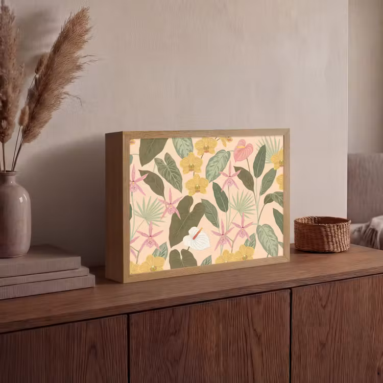 Patroon - Bloemen - Kleurrijk Light Box met batterij (Wandlamp) middel -sfeer2