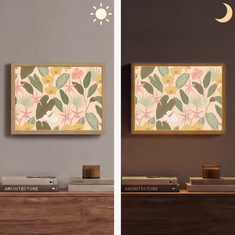 Patroon - Bloemen - Kleurrijk Light Box met batterij (Wandlamp) middel -sfeer3