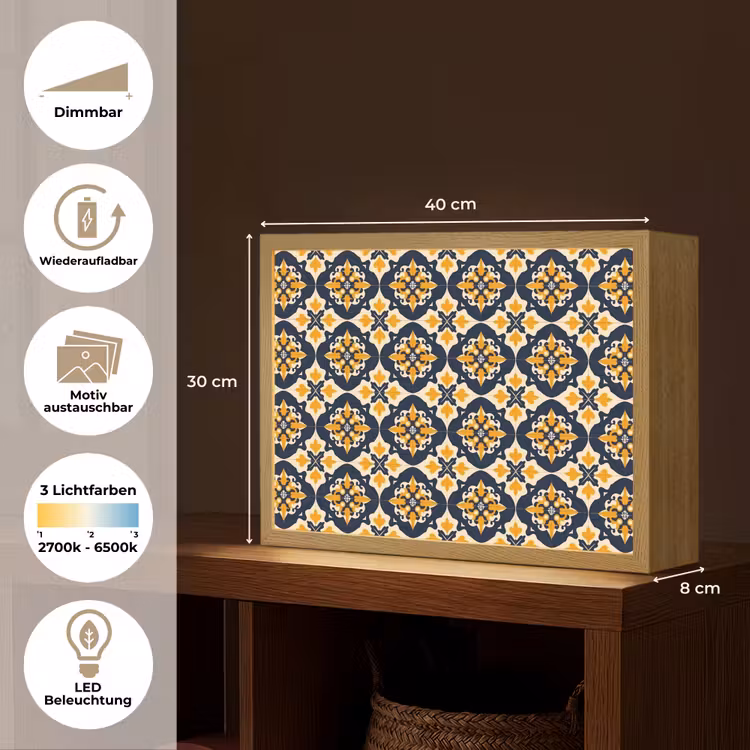 Patroon - Siertegel - Kleurrijk Light Box met batterij (Wandlamp) middel 907 -USP_websiteoverzichtDE