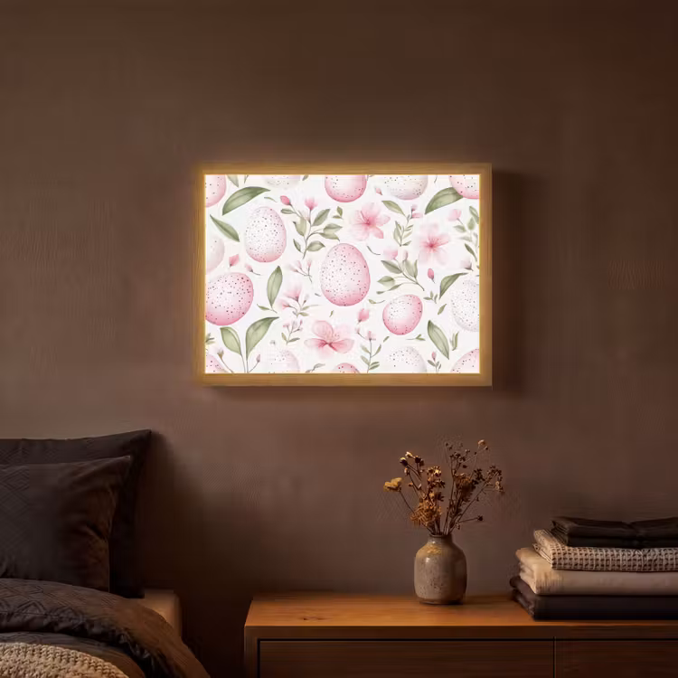 Patroon - Eieren - Roze - Pasen Light Box met batterij (Wandlamp) middel -sfeer4