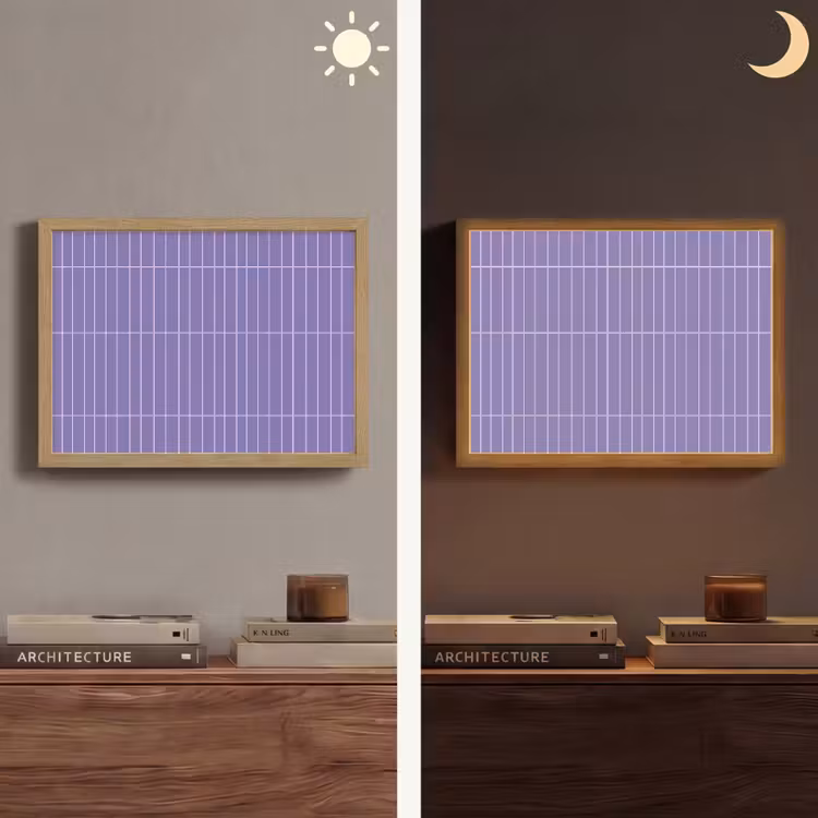Patroon - Tegel - Lila Light Box met batterij (Wandlamp) middel 907 -sfeer3