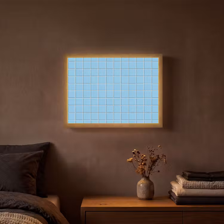 Patroon - Tegel - Pastel - Blauw Light Box met batterij (Wandlamp) middel 907 -sfeer4