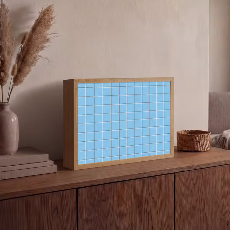Patroon - Tegel - Pastel - Blauw Light Box met batterij (Wandlamp) middel 907 -sfeer2