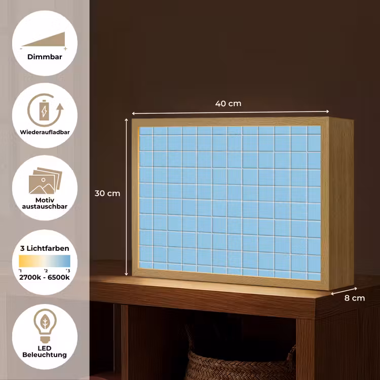 Patroon - Tegel - Pastel - Blauw Light Box met batterij (Wandlamp) middel 907 -USP_websiteoverzichtDE