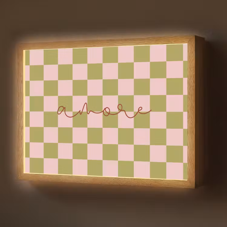 Patroon - Geblokt - Olijfgroen - Amore Light Box met batterij (Wandlamp) middel -z3d_website