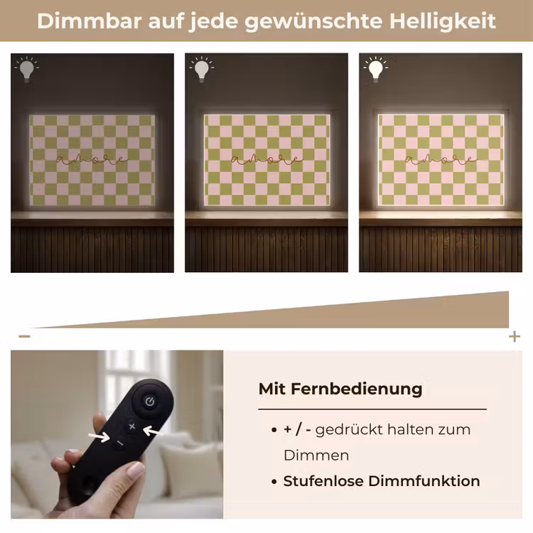 Patroon - Geblokt - Olijfgroen - Amore Light Box met batterij (Wandlamp) middel -USP_dimbaarDE