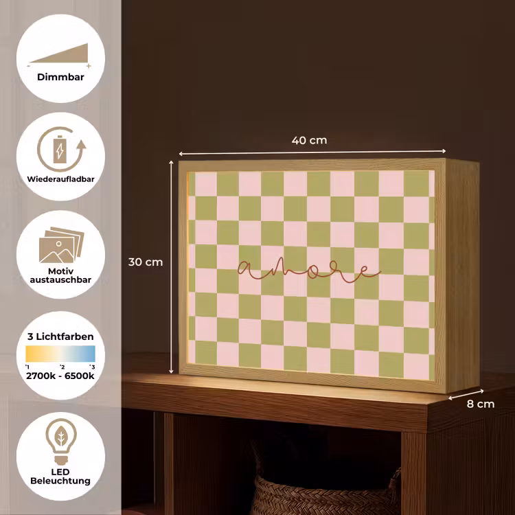 Patroon - Geblokt - Olijfgroen - Amore Light Box met batterij (Wandlamp) middel -USP_websiteoverzichtDE