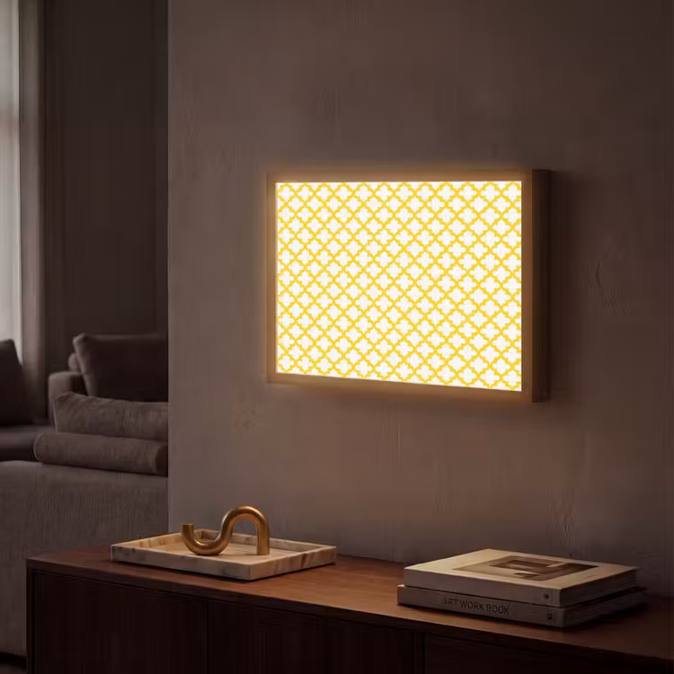 Patroon - Geometrisch - Klassiek - Geel Light Box met batterij (Wandlamp) middel 907 -sfeer1