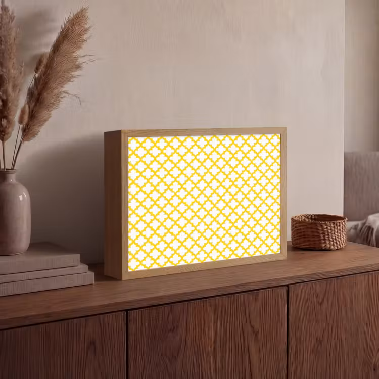 Patroon - Geometrisch - Klassiek - Geel Light Box met batterij (Wandlamp) middel 907 -sfeer2