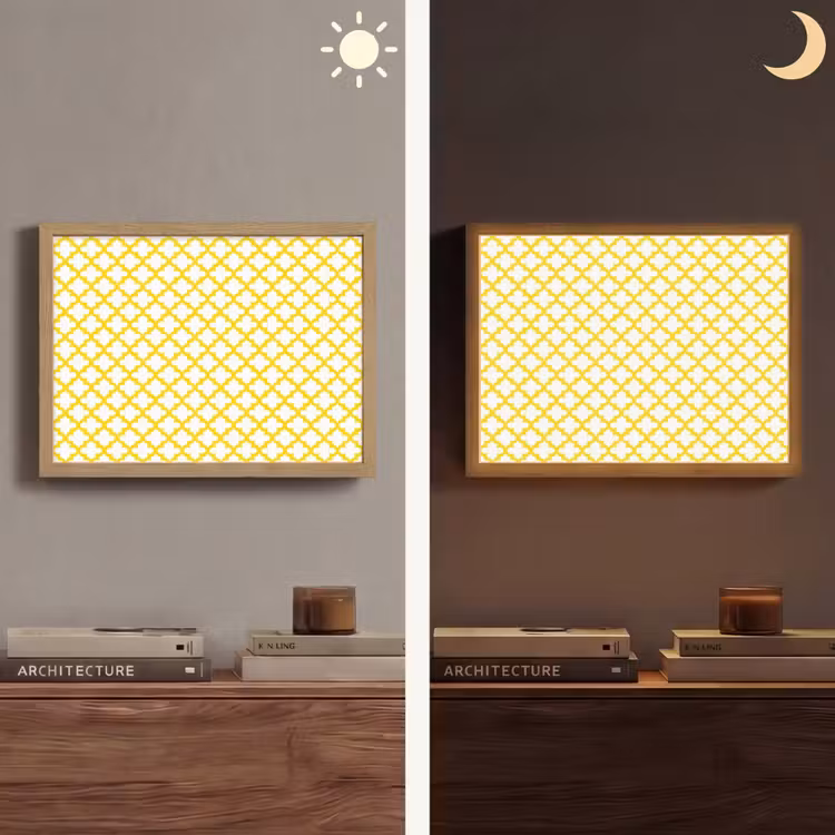 Patroon - Geometrisch - Klassiek - Geel Light Box met batterij (Wandlamp) middel 907 -sfeer3