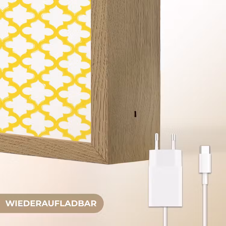 Patroon - Geometrisch - Klassiek - Geel Light Box met batterij (Wandlamp) middel 907 -USP_websiteoplaadbaarDE