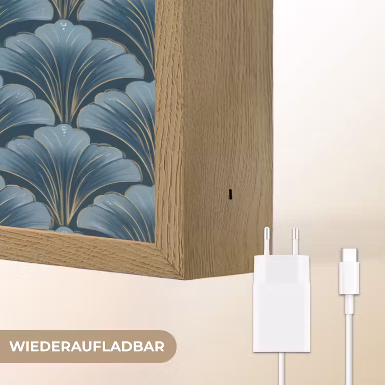 Patroon - Ginkgoblad - Blauw Light Box met batterij (Wandlamp) middel 907 -USP_websiteoplaadbaarDE