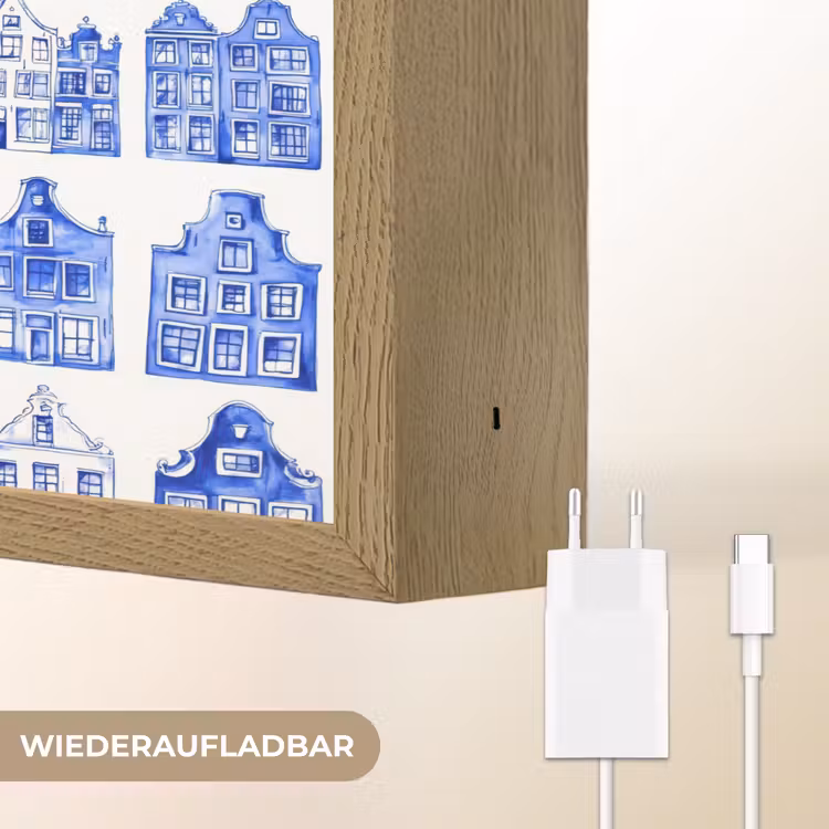 Patroon - Huizen - Blauw Light Box met batterij (Wandlamp) middel 907 -USP_websiteoplaadbaarDE