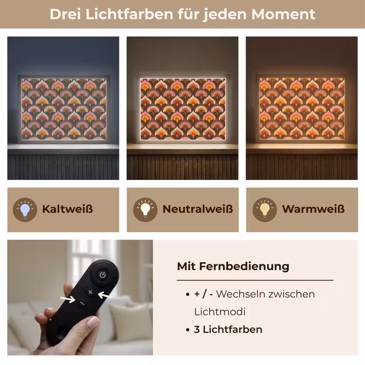 Patroon - Retro - Kleurrijk Light Box met batterij (Wandlamp) middel 907 -USP_lichtkleurDE