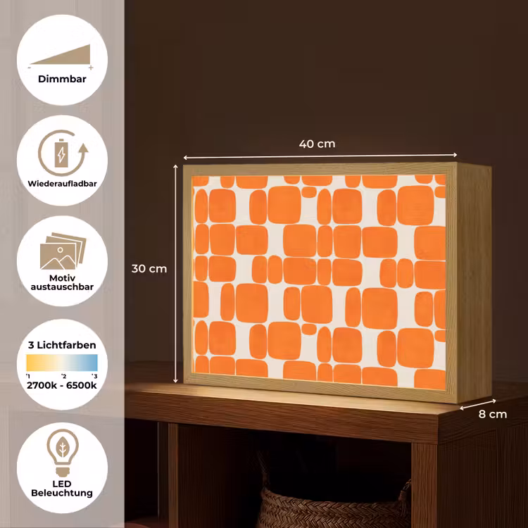 Patroon - Retro - Oranje Light Box met batterij (Wandlamp) middel 907 -USP_websiteoverzichtDE