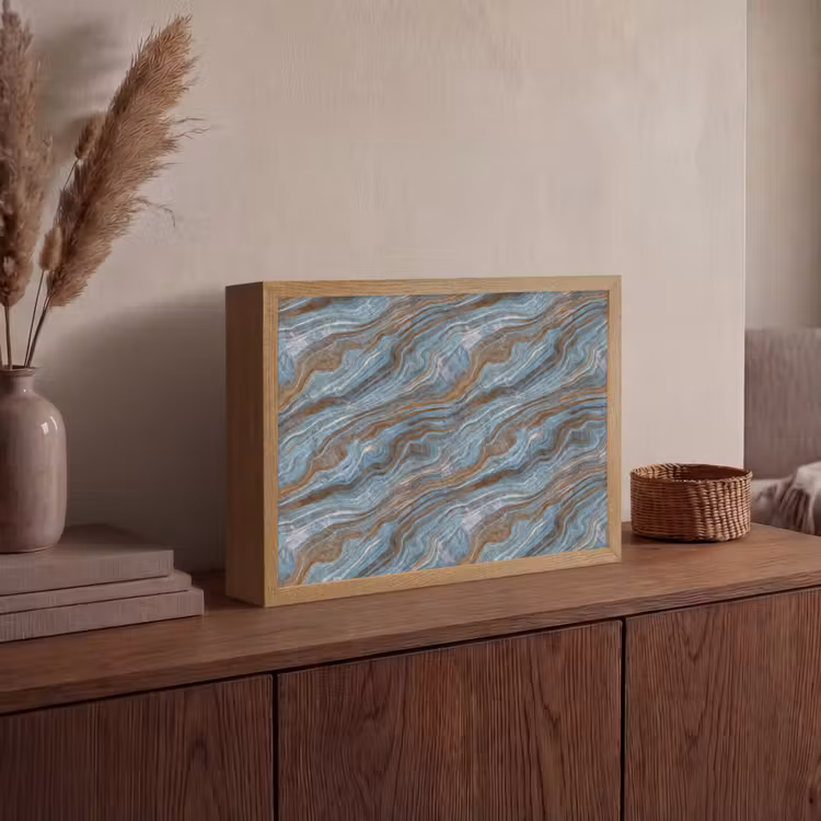 Patroon - Steen - Blauw Light Box met batterij (Wandlamp) middel 907 -sfeer2