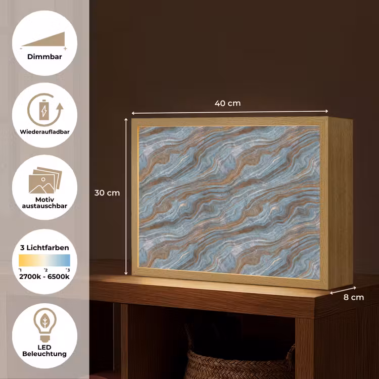 Patroon - Steen - Blauw Light Box met batterij (Wandlamp) middel 907 -USP_websiteoverzichtDE