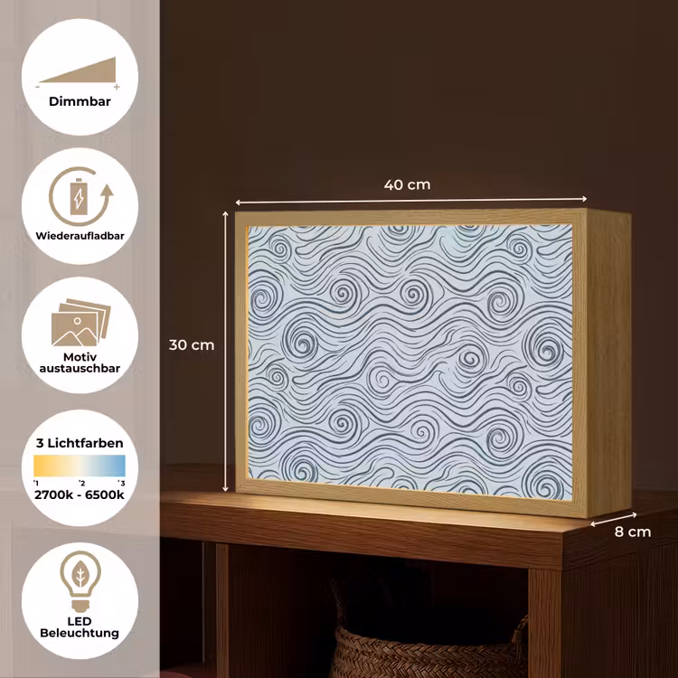 Patroon - Golven - Abstract - Modern - Blauw Light Box met batterij (Wandlamp) middel -USP_websiteoverzichtDE
