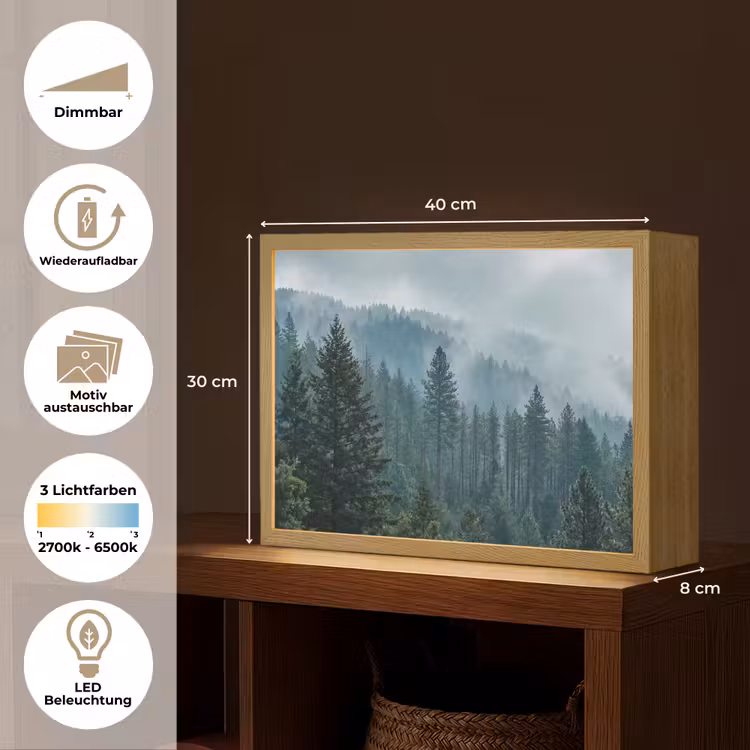 Naaldwoud - Bergen - Mist Light Box met batterij (Wandlamp) middel -USP_websiteoverzichtDE