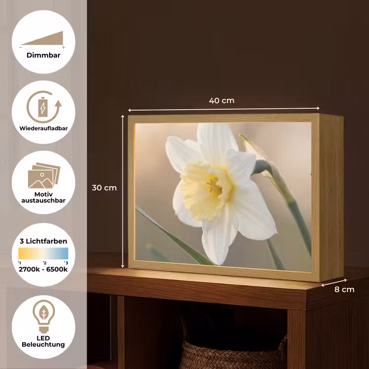 Narcis - Bloem - Minimalistisch Light Box met batterij (Wandlamp) middel -USP_websiteoverzichtDE