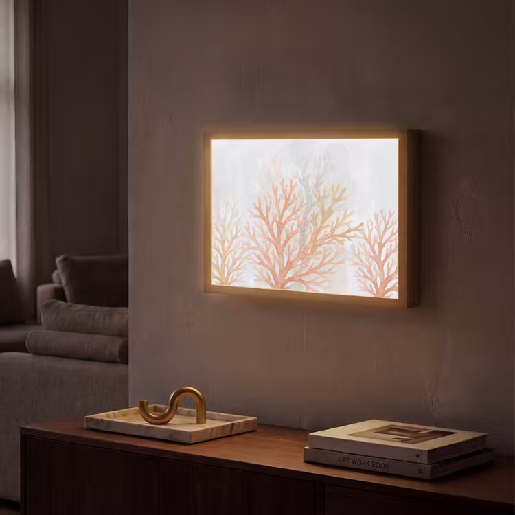Natuur - Abstract - Aquarel - Organisch - Warm Light Box met batterij (Wandlamp) middel -sfeer1