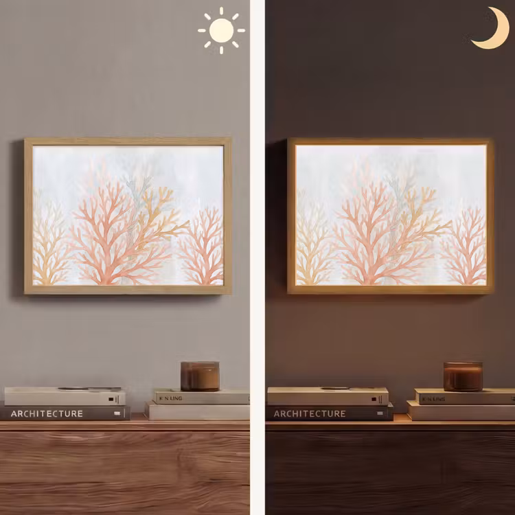 Natuur - Abstract - Aquarel - Organisch - Warm Light Box met batterij (Wandlamp) middel -sfeer3