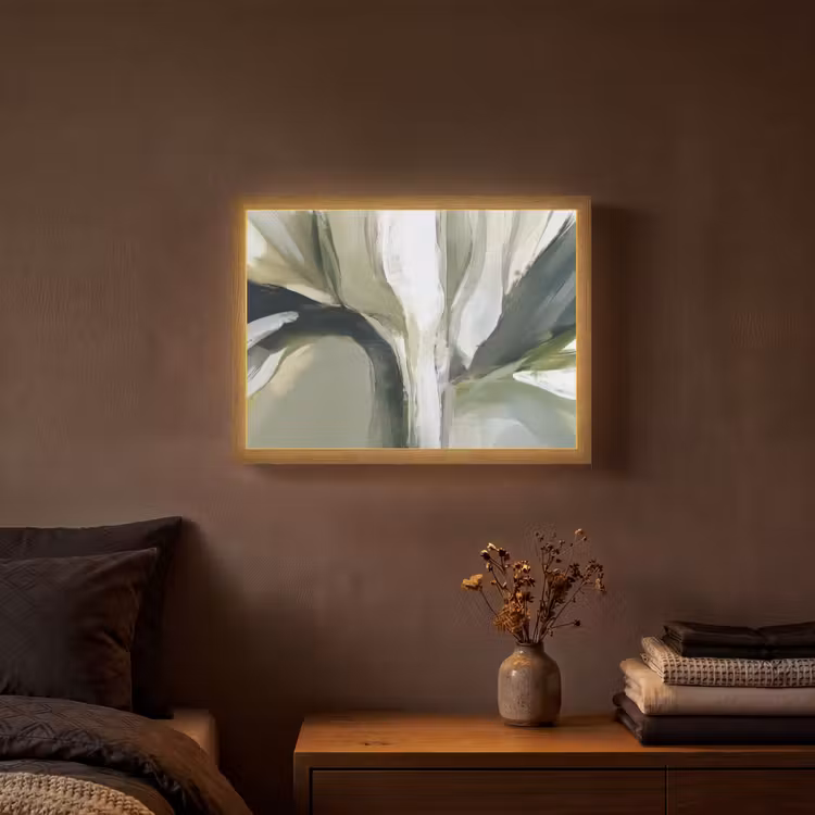 Natuur - Abstract - Groen - Penseelstreken Light Box met batterij (Wandlamp) middel -sfeer4