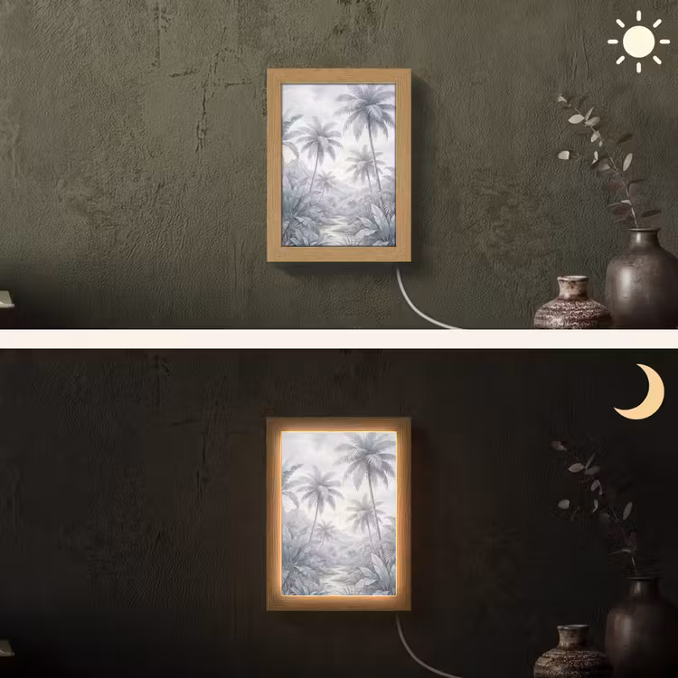 Natuur - Boom - Tropisch - Landschap - Blauw Light Box met kabel (Wandlamp) klein -sfeer3