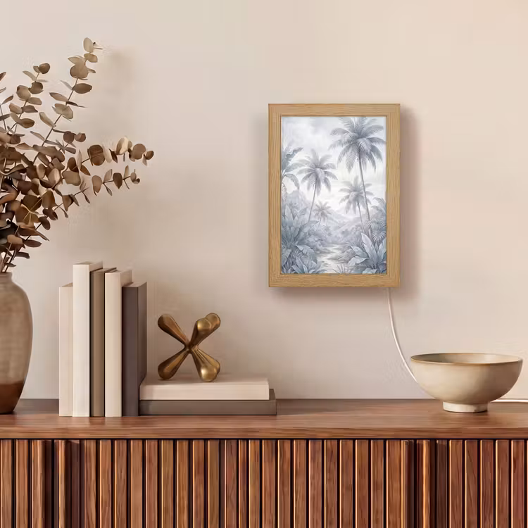 Natuur - Boom - Tropisch - Landschap - Blauw Light Box met kabel (Wandlamp) klein -sfeer2