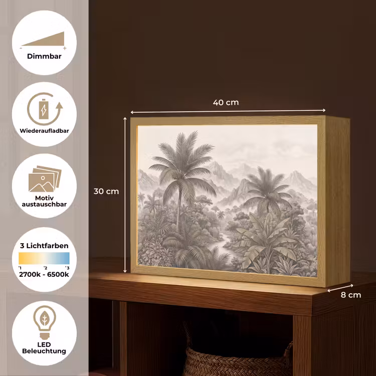 Natuur - Bergen - Rivier - Tropisch - Vintage Light Box met batterij (Wandlamp) middel -USP_websiteoverzichtDE