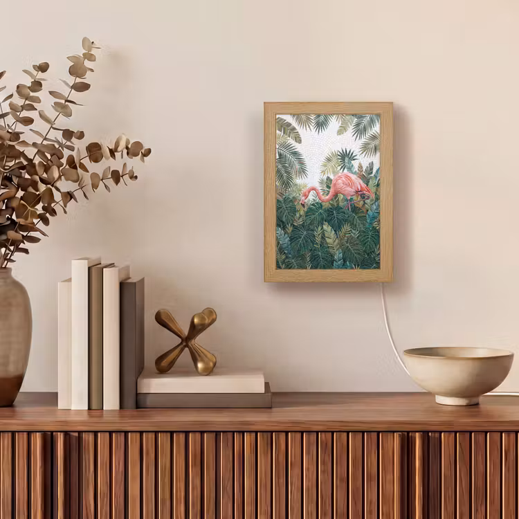Natuur - Bladeren - Abstract - Groen - Vogel Light Box met kabel (Wandlamp) klein -sfeer2