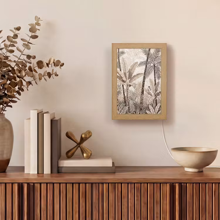 Natuur - Bladeren - Landschap - Mozaïek - Beige Light Box met kabel (Wandlamp) klein -sfeer2