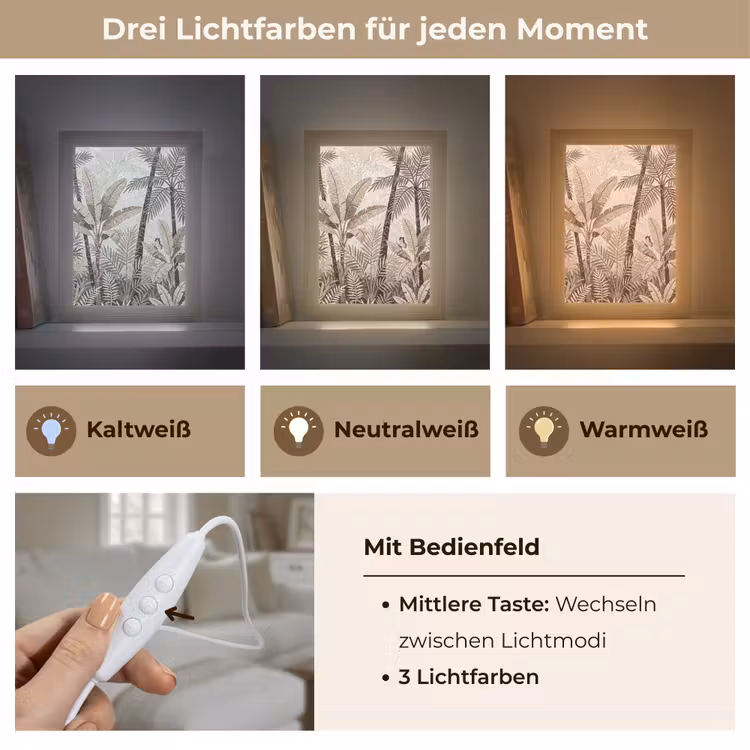 Natuur - Bladeren - Landschap - Mozaïek - Beige Light Box met kabel (Wandlamp) klein -USP_lichtkleurDE
