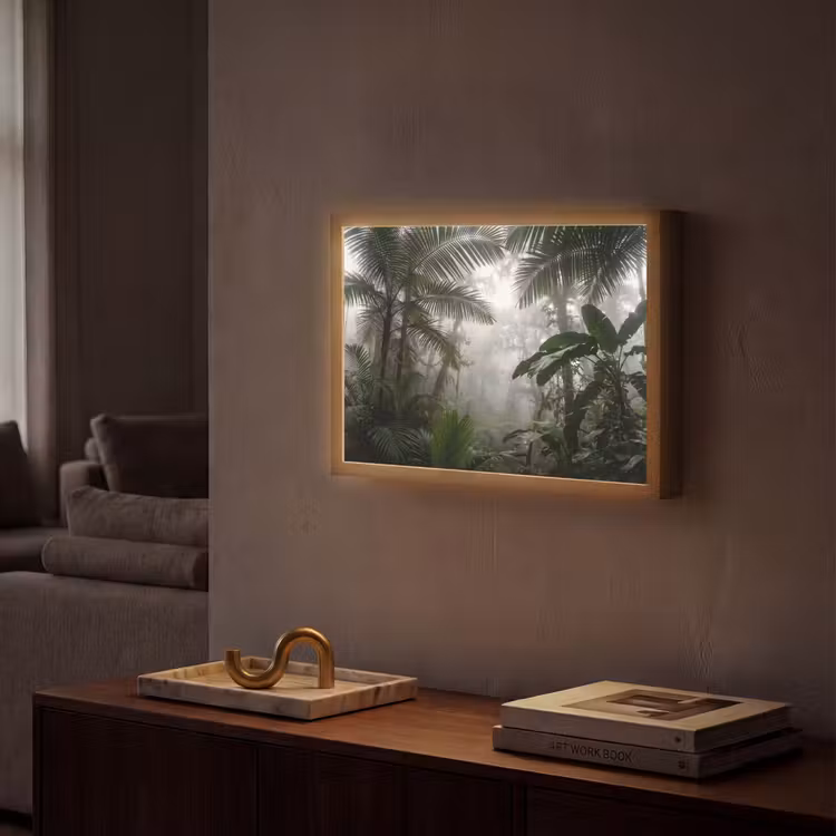 Natuur - Jungle - Mist - Groen - Bladeren Light Box met batterij (Wandlamp) middel -sfeer1