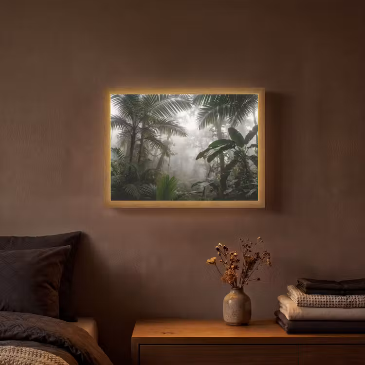 Natuur - Jungle - Mist - Groen - Bladeren Light Box met batterij (Wandlamp) middel -sfeer4