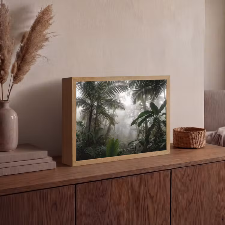 Natuur - Jungle - Mist - Groen - Bladeren Light Box met batterij (Wandlamp) middel -sfeer2