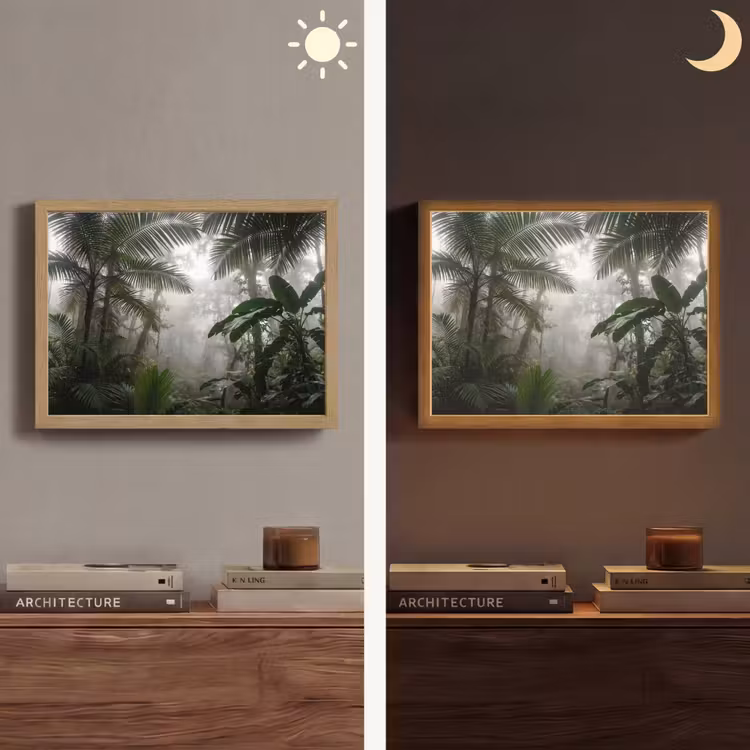 Natuur - Jungle - Mist - Groen - Bladeren Light Box met batterij (Wandlamp) middel -sfeer3