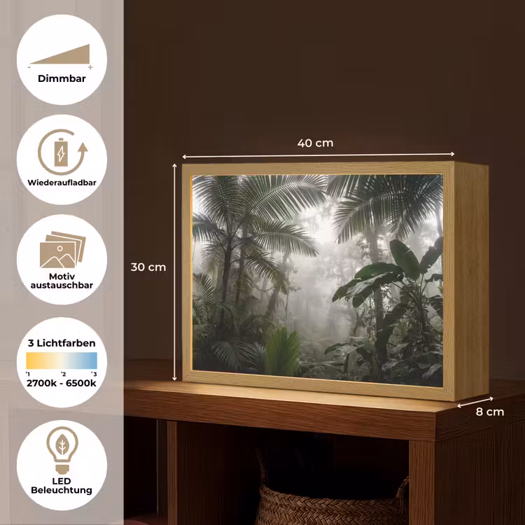 Natuur - Jungle - Mist - Groen - Bladeren Light Box met batterij (Wandlamp) middel -USP_websiteoverzichtDE