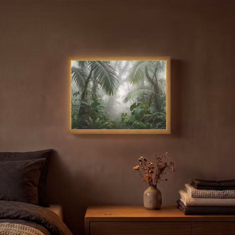 Natuur - Jungle - Mist - Tropisch - Groen Light Box met batterij (Wandlamp) middel -sfeer4
