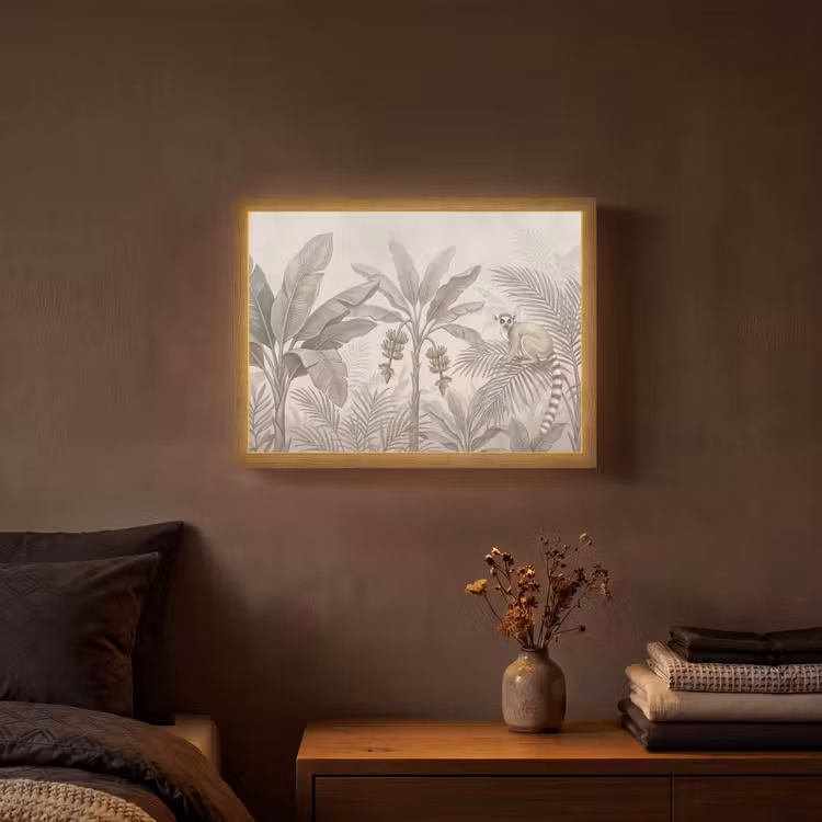 Natuur - Jungle - Ringstaartmaki - Bruin Light Box met batterij (Wandlamp) middel -sfeer4