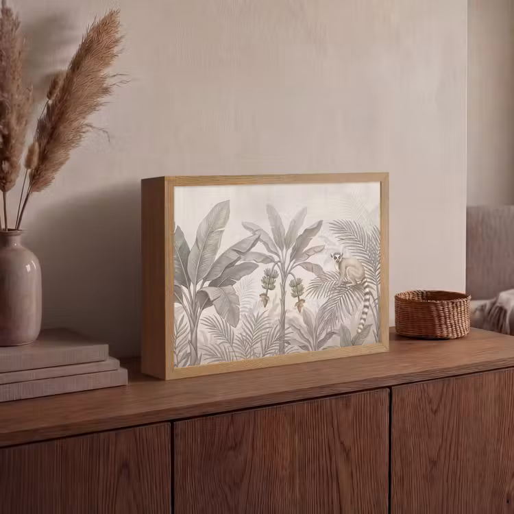 Natuur - Jungle - Ringstaartmaki - Bruin Light Box met batterij (Wandlamp) middel -sfeer2
