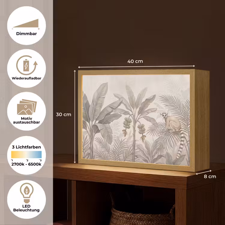 Natuur - Jungle - Ringstaartmaki - Bruin Light Box met batterij (Wandlamp) middel -USP_websiteoverzichtDE