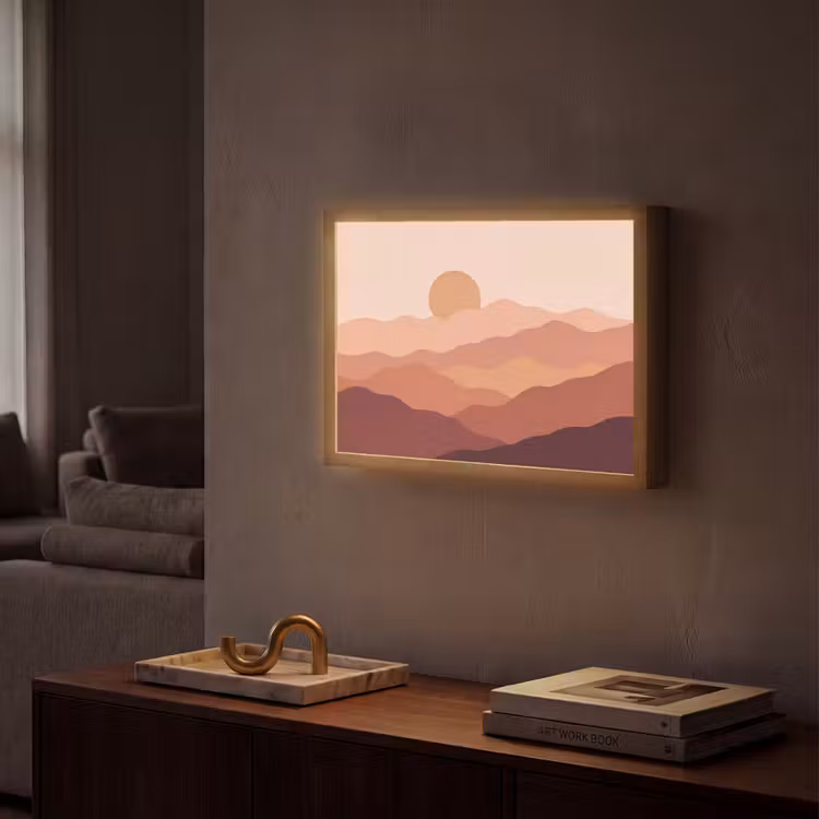 Natuur - Heuvels - Abstract - Modern - Oranje Light Box met batterij (Wandlamp) middel -sfeer1