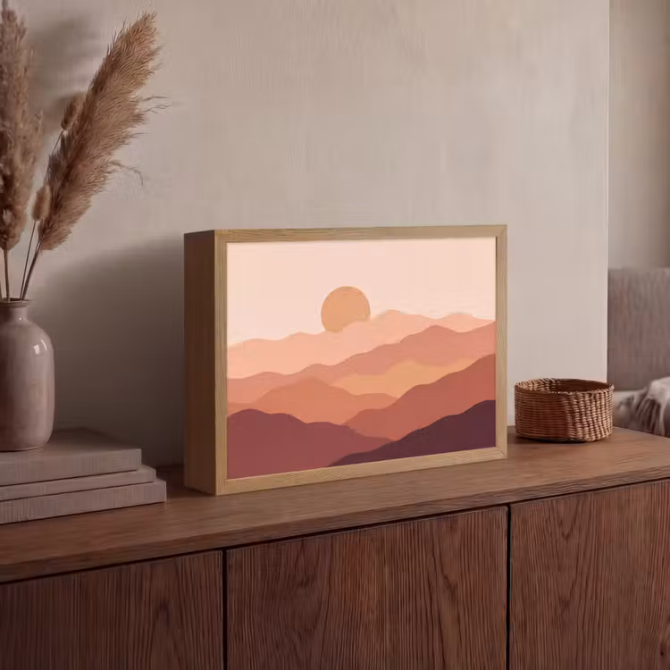 Natuur - Heuvels - Abstract - Modern - Oranje Light Box met batterij (Wandlamp) middel -sfeer2
