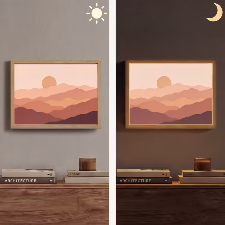 Natuur - Heuvels - Abstract - Modern - Oranje Light Box met batterij (Wandlamp) middel -sfeer3
