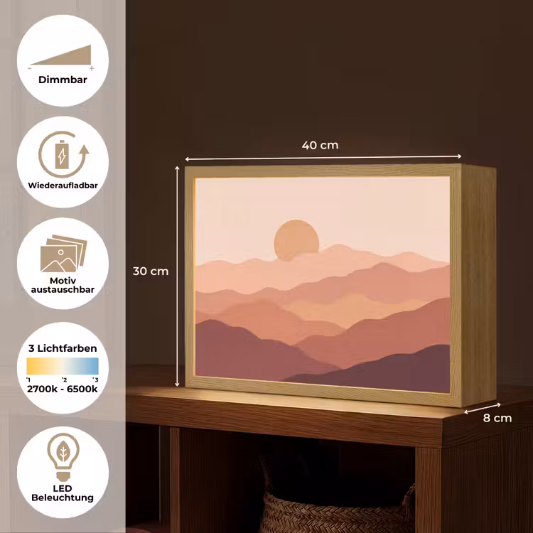 Natuur - Heuvels - Abstract - Modern - Oranje Light Box met batterij (Wandlamp) middel -USP_websiteoverzichtDE